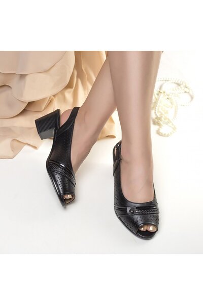 Cadia Sandale negre cu toc pentru femei din piele lari, 36