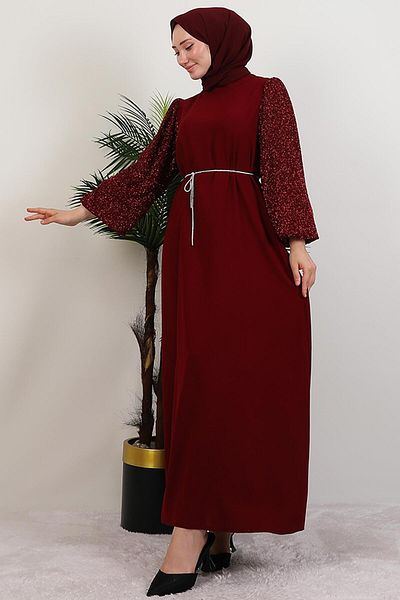 GİYZAMİLA Sole Hijab Dress Burgundy