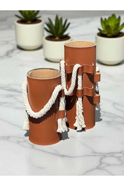 PELLE DESİGN 2li cam vazo Deri Kaplama