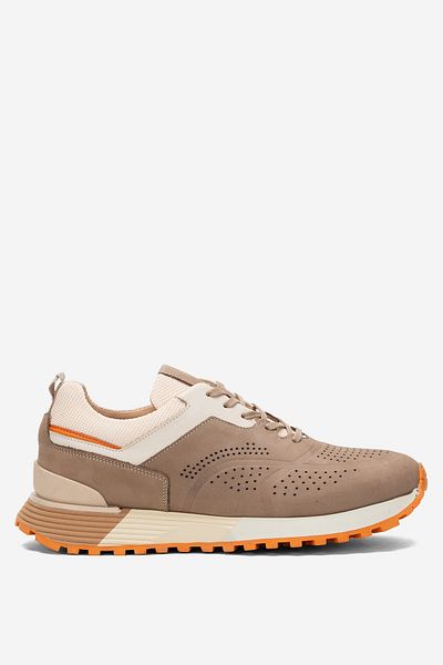 Dericlub Men's Thick Sole Lace-Up Casual Shoes Real Leather Cr 2395 Sand