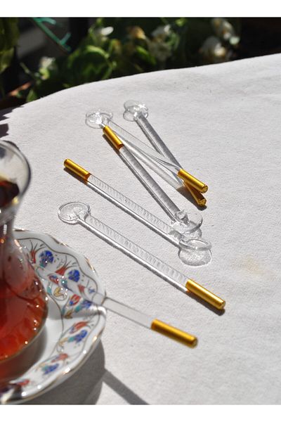 Qualitev Set of 6 Glass Teaspoon Foil Gold Teaspoon Flat Glitter