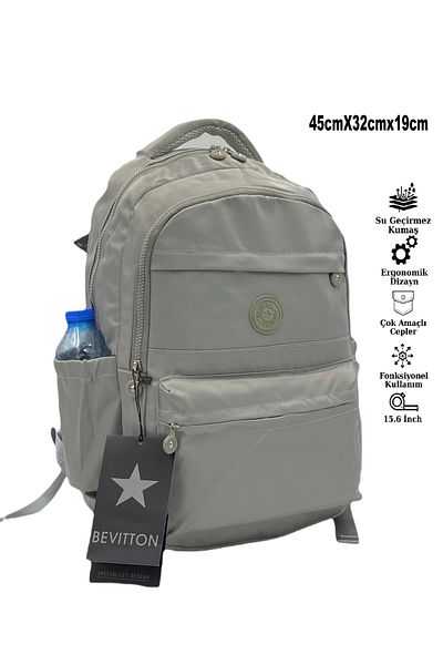 Harmela Water Resistant Fabric School Bag Unisex School Backpack 20289 Grey