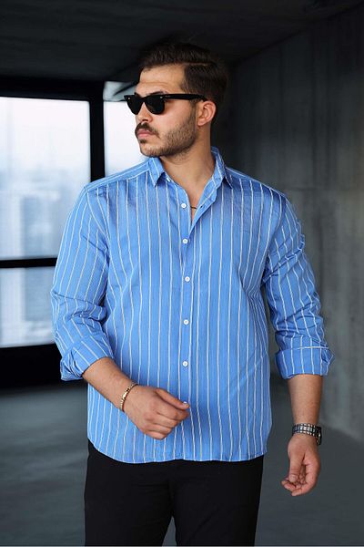 Valiberta Scorsese Striped Relaxed Fit Men's Shirt - Parliament Blue