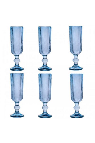 Raki Set 6 pahare sticla sampanie Bloom Blue 150ml 6xh18,5cm