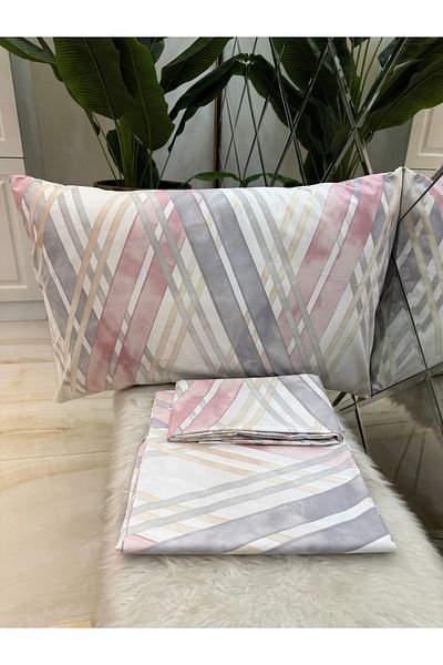 micoton Patterned Single 100% Cotton Elasticless Sheet and Pillowcase Set