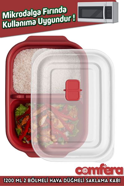 Comfera Heat'N Go, Suitable for Microwave, Air Button, Food Container, Plastic Lunch Box, Hot Food Storage Container