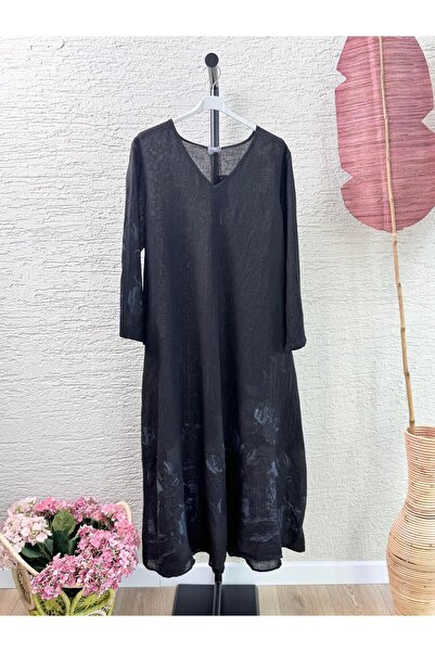 QASHMİR Kadın V Yaka Tasarım Mila Elbise-Siyah