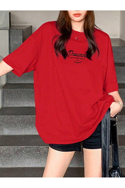 SeusCraft Μπλουζάκι Thousand Laborer - Κόκκινο με στάμπα, Υπερμεγέθη Καλοκαιρ...