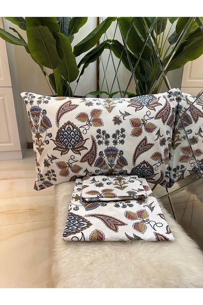 micoton Patterned Single 100% Cotton Elasticless Sheet and Pillowcase Set