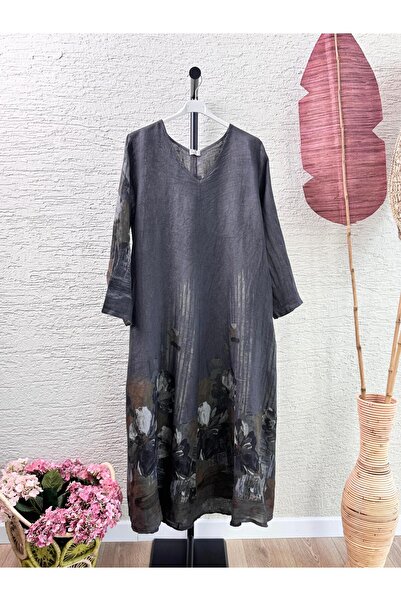 QASHMİR Kadın V Yaka Tasarım Mila Elbise-Gri