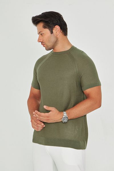 EDITION MAN Olive Thin Summer Soft Cotton Crew Neck Knitwear Tshirt Ee100511597