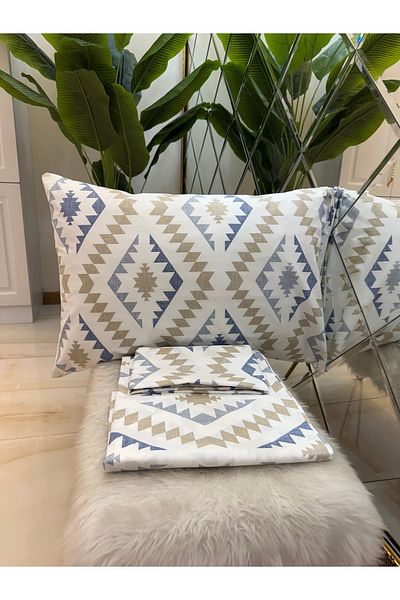 micoton Patterned Single 100% Cotton Elasticless Sheet and Pillowcase Set