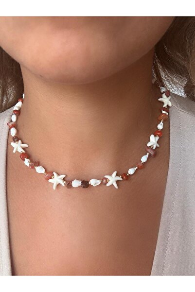 Vinlora Design Akik Taşlı Deniz Yıldızlı ve Kabuklu Kolye – Doğal ve Zarif El...