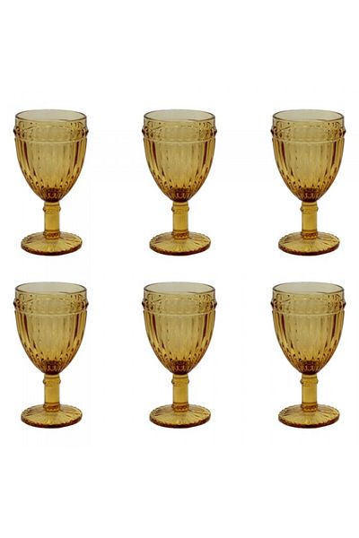 Raki Set 6 pahare sticla vin rosu,galbene OLD SCHOOL forme relief 8,5x16,5cm 300ml