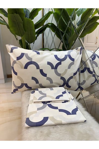micoton Patterned Single 100% Cotton Elasticless Sheet and Pillowcase Set