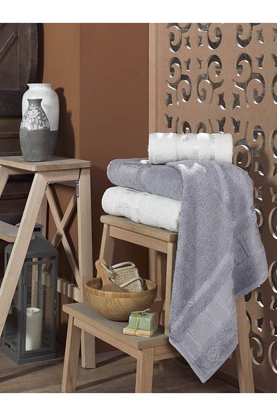 Durul Bamboo Bath Set 4 Pieces - (2 Pieces Battal Size Bath Towel 100*150 - 2 Pieces Hand Towel 50*90) - Boxed