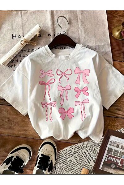 coolart Kurdelecikler Tişört - Beyaz Baskılı Oversize Yazlık Kısa Kol T-Shirt Bisiklet Yaka