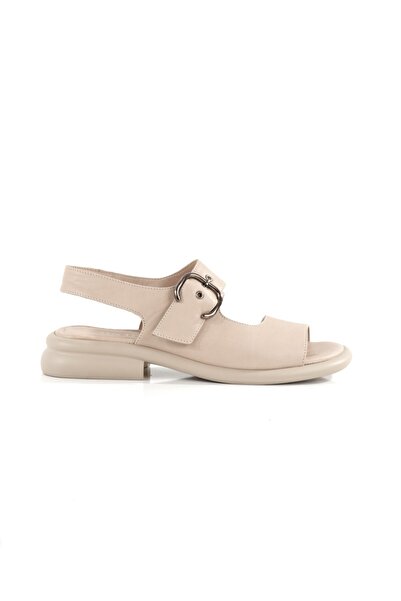 Modabuymus Orka Cream Stone Color Soft Genuine Leather Daily Women's Sandals