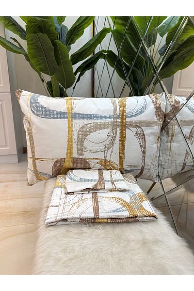 micoton Patterned Single 100% Cotton Elasticless Sheet and Pillowcase Set