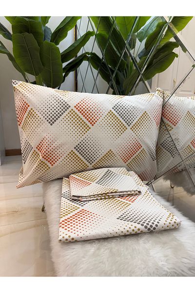 micoton Patterned Single 100% Cotton Elasticless Sheet and Pillowcase Set