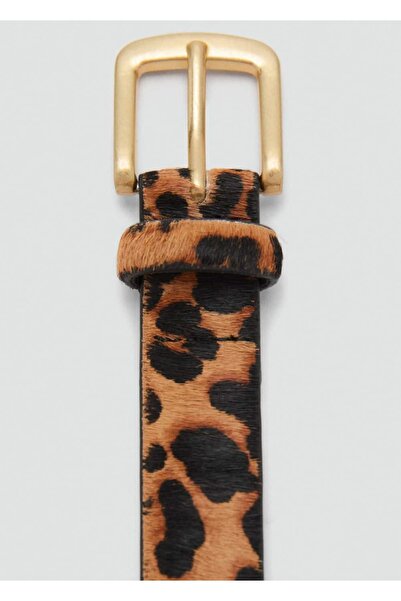 MANGO Woman Leopar desenli deri kemer