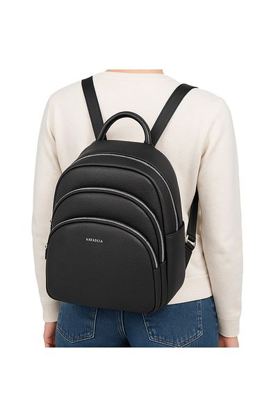Micutz Women's cream backpack with multiple compartments, Casual, Eco-leather, Natascia Serene, 30x25x10 cm, Black