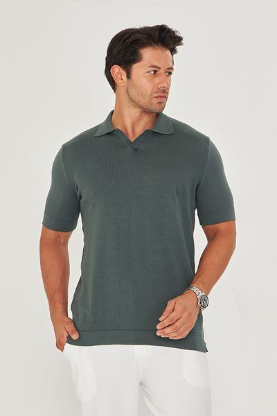 EDITION MAN Pine Green Thin Summer Soft Cotton Polo Neck Knitwear Tshirt Ee100511769