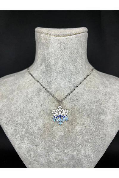 Mos Tespih Snowflake Special Design Embroidered Steel Necklace