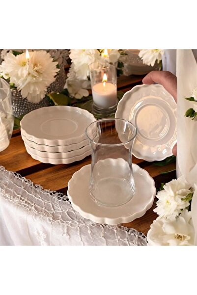 MİEN 6'LI İSTİRİDYE MODEL PORSELEN ÇAY TABAĞI