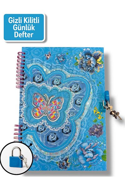 madam gold Locked Diary Notebook – Powder Flower & Butterfly Design