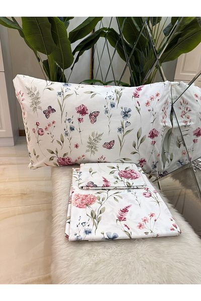 micoton Patterned Single 100% Cotton Elasticless Sheet and Pillowcase Set