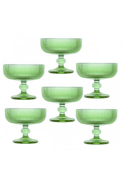 Raki Set 6 pahare sticla cu picior pentru desert Bloom Green 280ml 12xh10cm