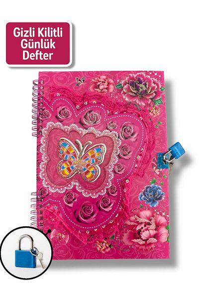 madam gold Locked Diary Notebook – Powder Flower & Butterfly Design