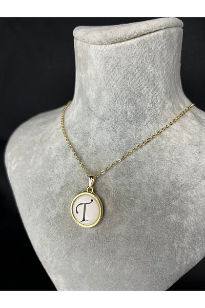 Mos Tespih Letter t Gold Steel Necklace