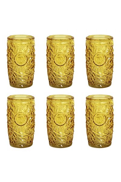 Raki Set 6 pahare long drink ALOHA YELLOW, din sticla, 400ml, pentru cocktail
