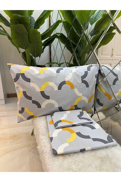 micoton Patterned Single 100% Cotton Elasticless Sheet and Pillowcase Set