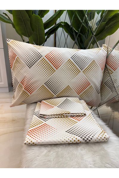micoton Patterned Single 100% Cotton Elasticless Sheet and Pillowcase Set