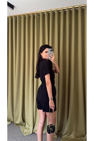 HAZELANNA Black Jumpsuit with Gold Buttons