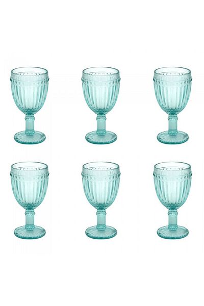 Raki Set 6 pahare sticla vin, verde VINTAGE GREEN forme relief 8x15,5cm 250ml