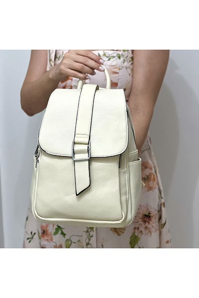 Micutz Women's backpack made of Premium Eco-leather, Modern elegant design with multiple compartments, Cream