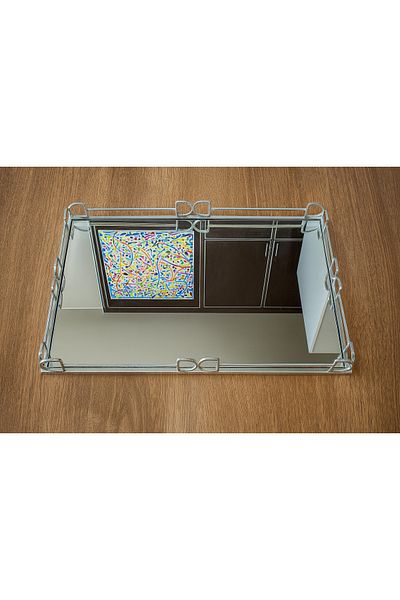 esdekor Decorative Metal Framed Glass Mirror Tray – Silver Color, Stylish Presentation and Serving Tray in Rectangular Form
