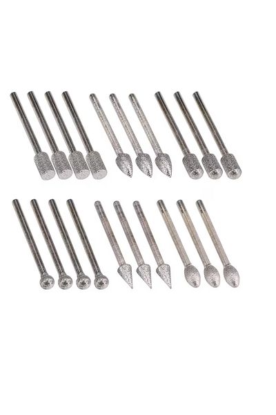 OEM Set of 20 diamond grinding burs, 4.5 x 0.3 cm, silver