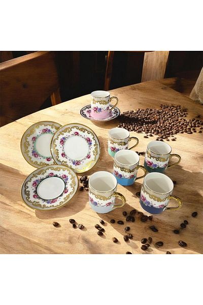 partridge store Kosova Gilded Colored Coffee Cup Set of 6