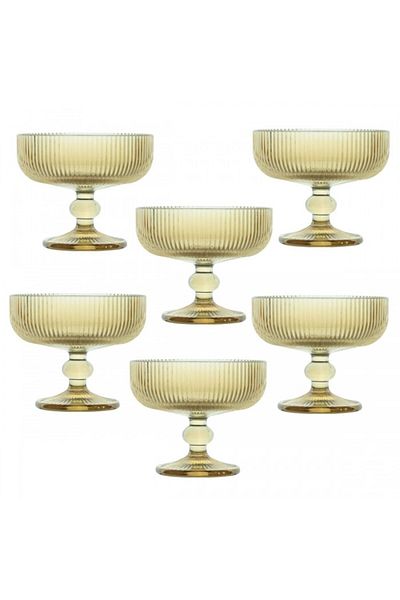 Raki Set 6 pahare sticla cu picior pentru desert Bloom Yellow 280ml 12xh10cm
