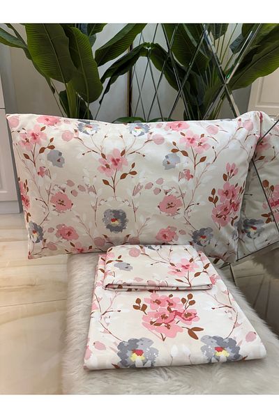 micoton Patterned Single 100% Cotton Elasticless Sheet and Pillowcase Set