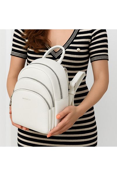 Micutz Women's cream backpack with multiple compartments, Casual, Eco-leather, Natascia Serene, 30x25x10 cm, White