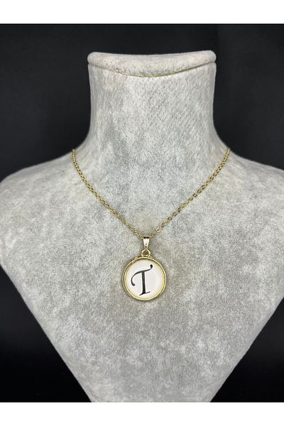 Mos Tespih Letter t Gold Steel Necklace