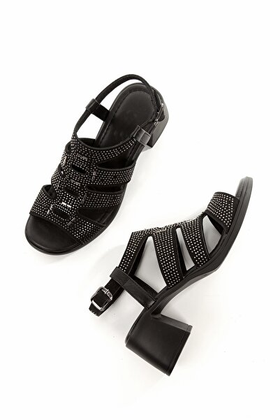 Modabuymus Peaf Black Genuine Leather Sandals Very Light Thick Heels Women's Shoes