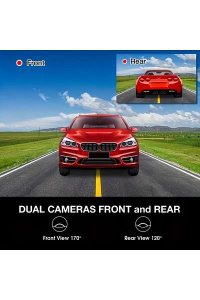 divendi-ro Car DVR Camera, 4" Screen, Dual Lens, Full HD, 170°, Night Vision, G Sensor, Motion Detection, Black