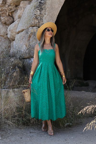 bytugcekaya Σκούρο πράσινο φόρεμα με πλισέ μίντι φιστό